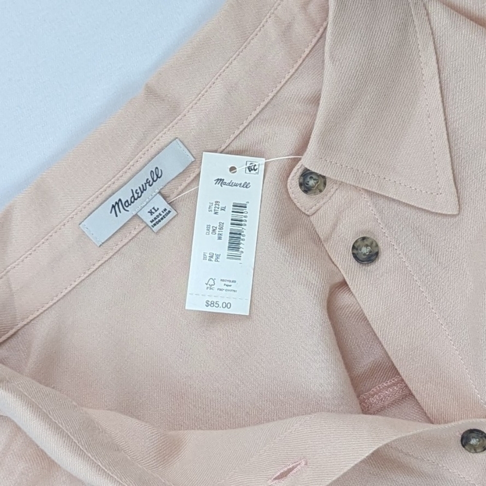 Madewell Heathered Flannel Shirt Button Down Long Dolman Sleeves XL Pink NWT - Picture 15 of 15